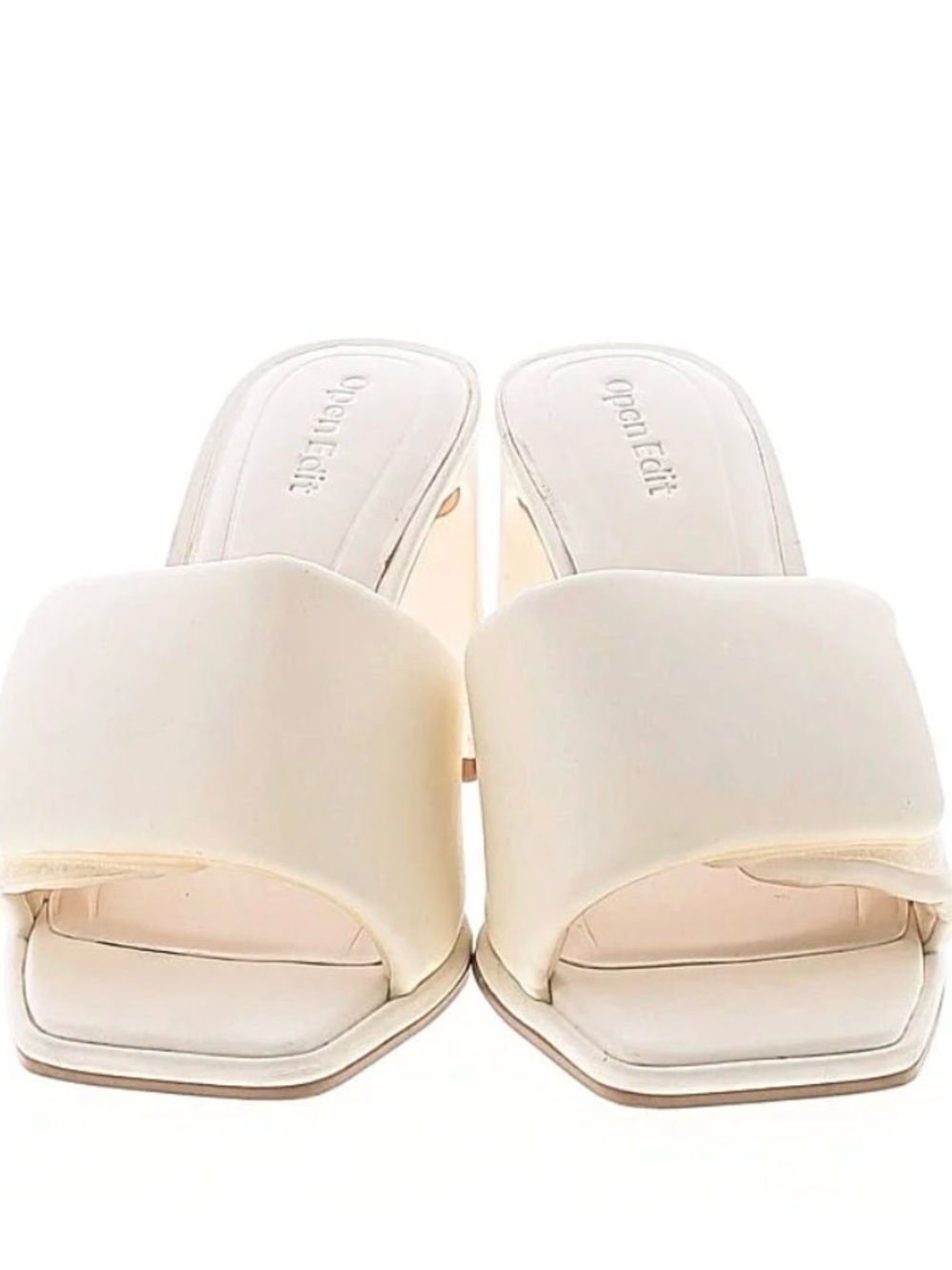 Open Edit Cream Square-Toe Slide Mules